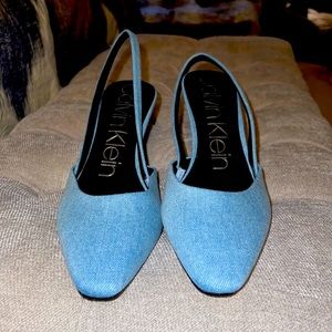 Never worn denim material Slingback Heels